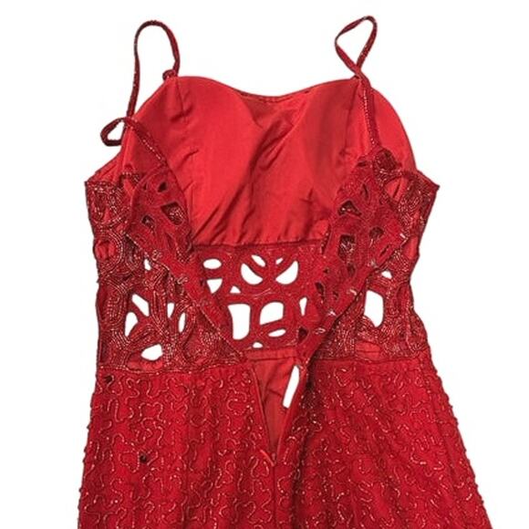 Sean Collection 100% Silk Beaded Cut Out Vintage Evening Dress Red EUC Small - Picture 3 of 8